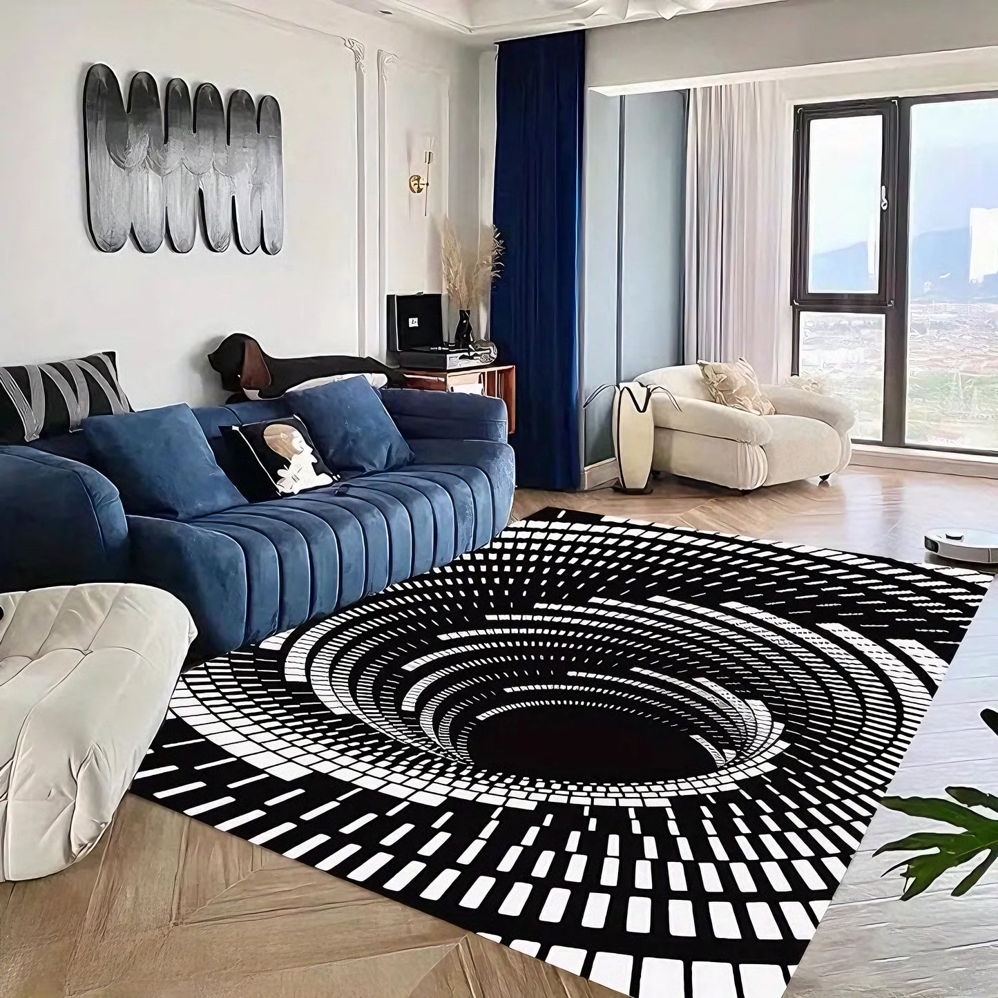 NOWOCZESNY DYWAN 3D | Biało-Czarna Iluzja Optyczna