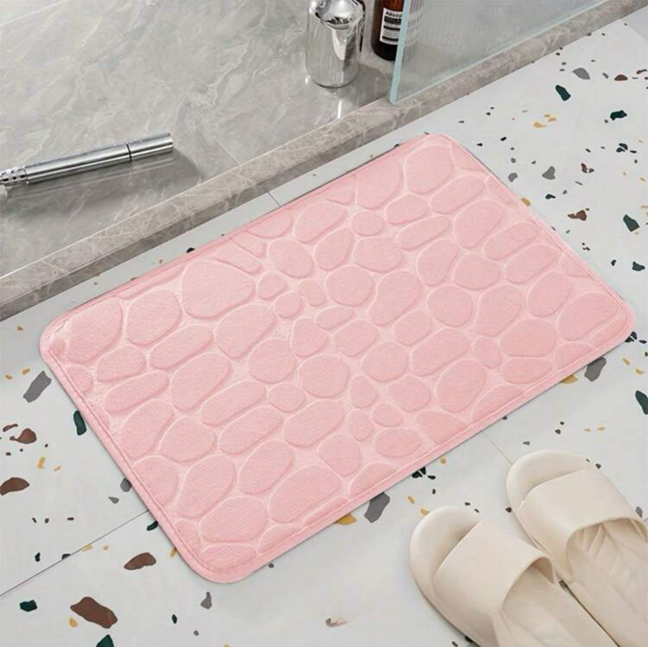 DYWANIK ŁAZIENKOWY szybkoschnący, chłonny, antypoślizgowy | IMITACJA KAMIENI BEŻOWY