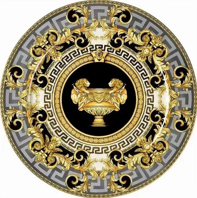 DYWAN OKRĄGŁY ze złoty wzorem w stylu GLAMOUR