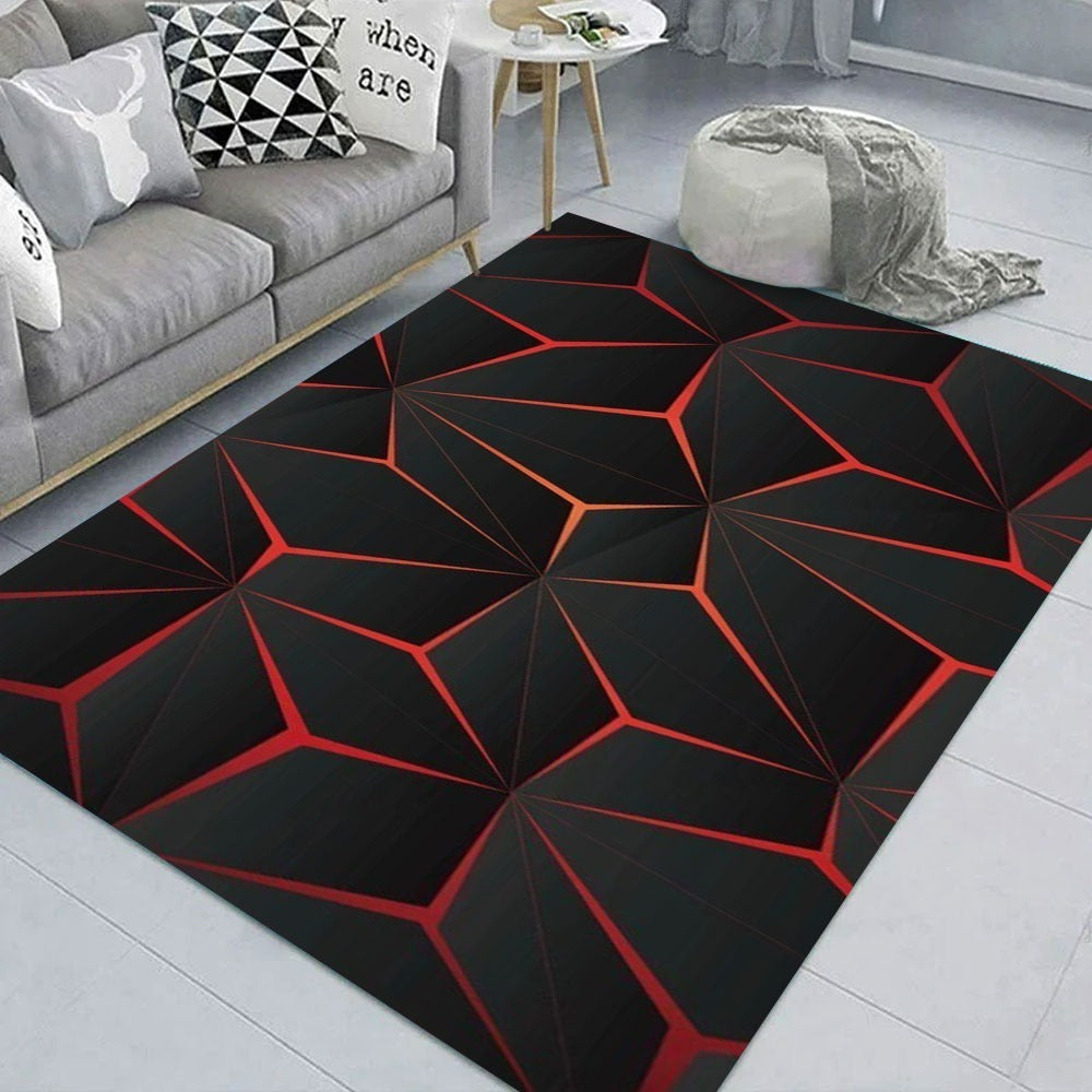 NOWOCZESNY DYWAN z geometrycznym wzorem w efekcie 3D | CZARNO-CZERWONY