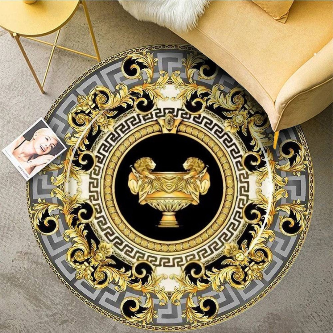 DYWAN OKRĄGŁY ze złoty wzorem w stylu GLAMOUR