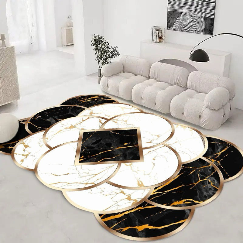 DYWAN o nieregularnym kształcie | KOŁA Z IMITACJĄ ZŁOTEGO MARMURU, BIAŁY