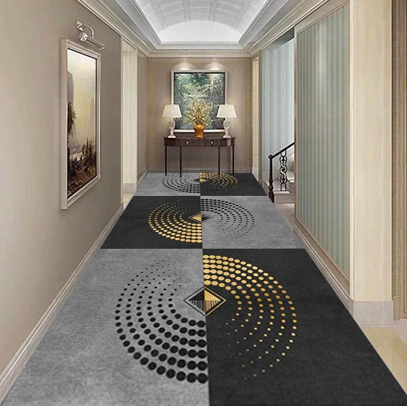 CHODNIK do przedpokoju, holu, korytarza antypoślizgowy, geometryczny wzór | Złote kręgi elegancji