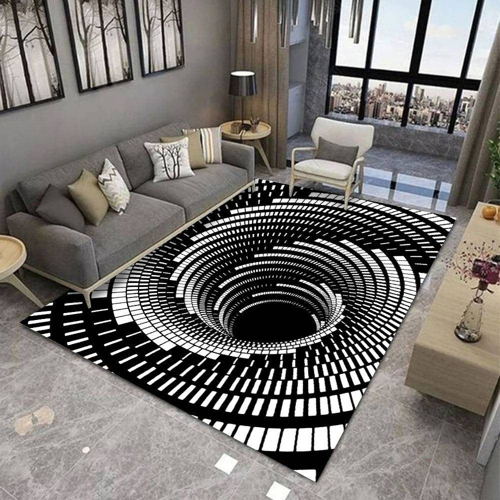 NOWOCZESNY DYWAN 3D | Biało-Czarna Iluzja Optyczna