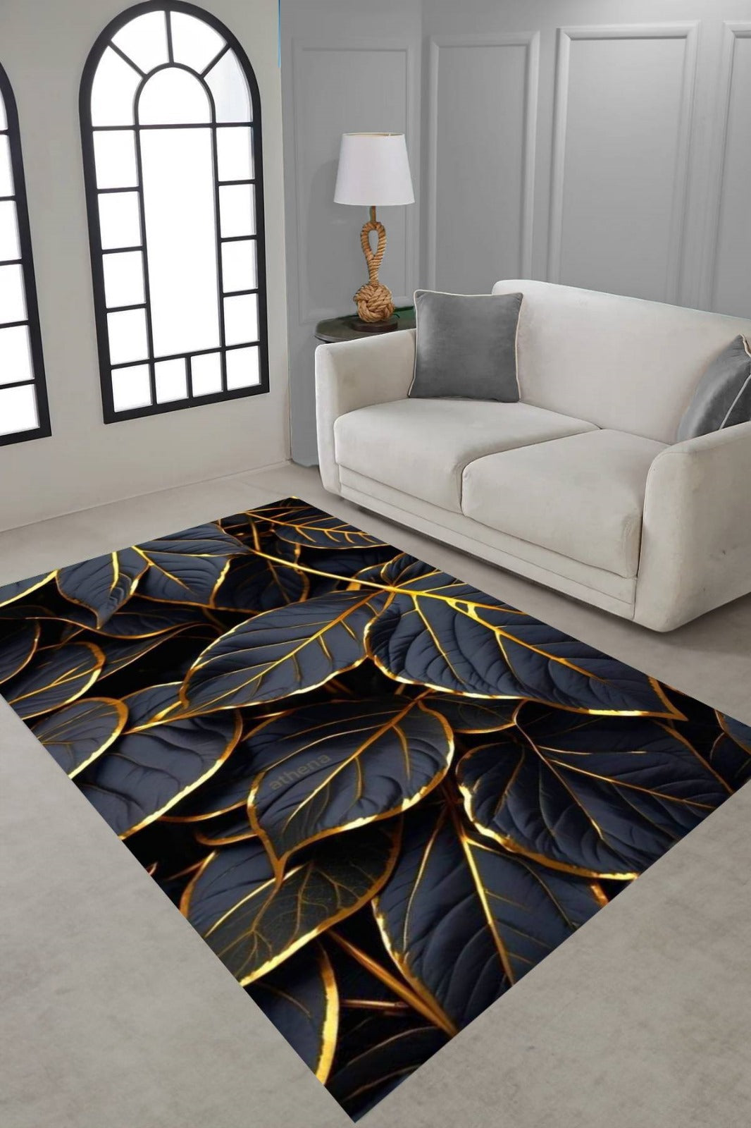 Nowoczesny dywan z motywem dużych liści