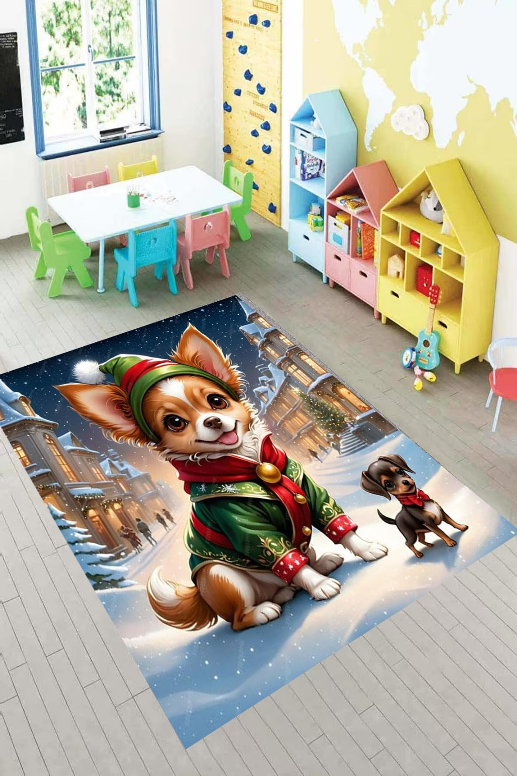 NOWOCZESNY DYWAN z motywem świątecznym | Elfi Piesek – Magiczny Dywan