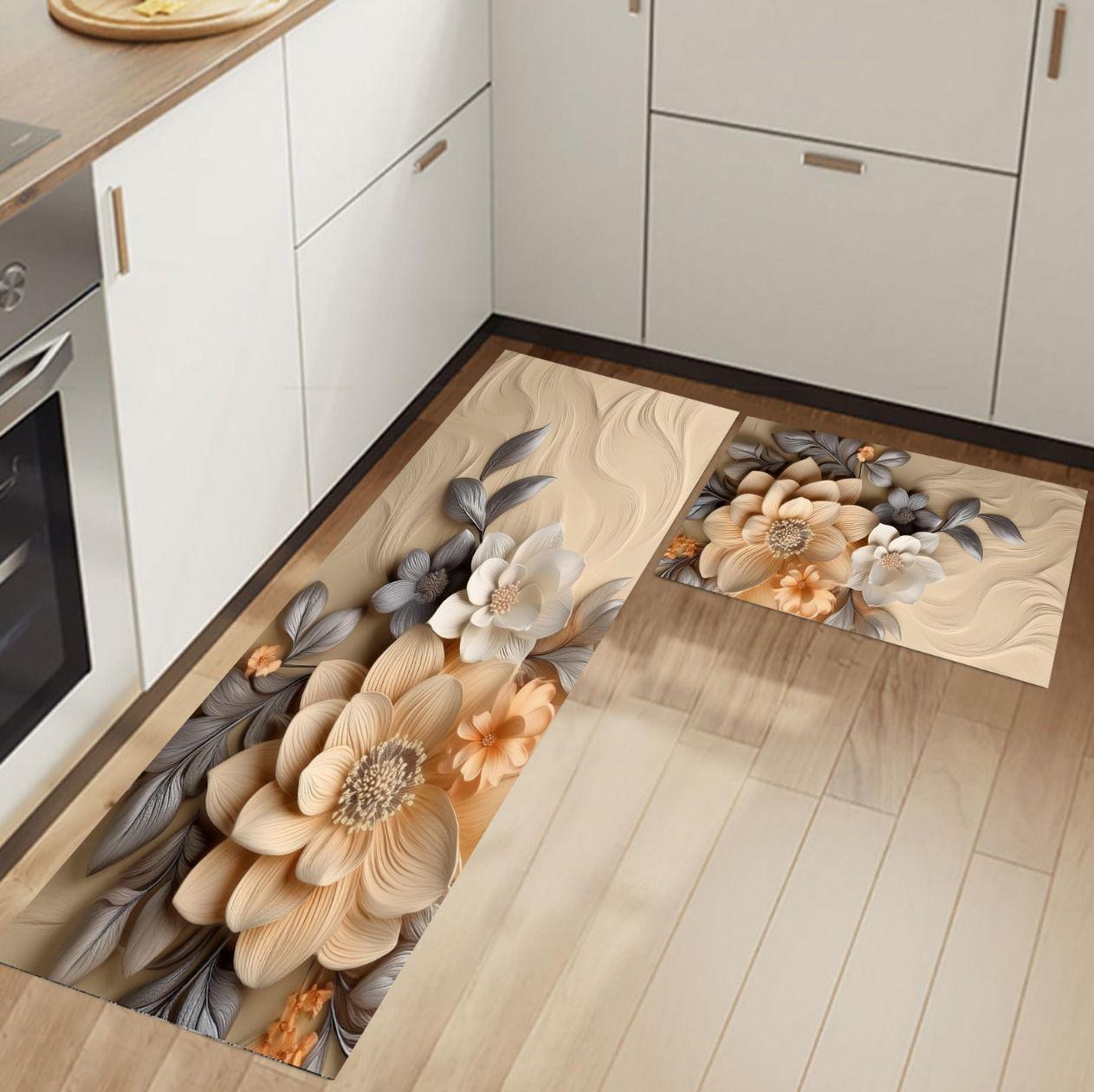 Chodnik do kuchni – antypoślizgowy | Kremowa łąka kwiatów 3D