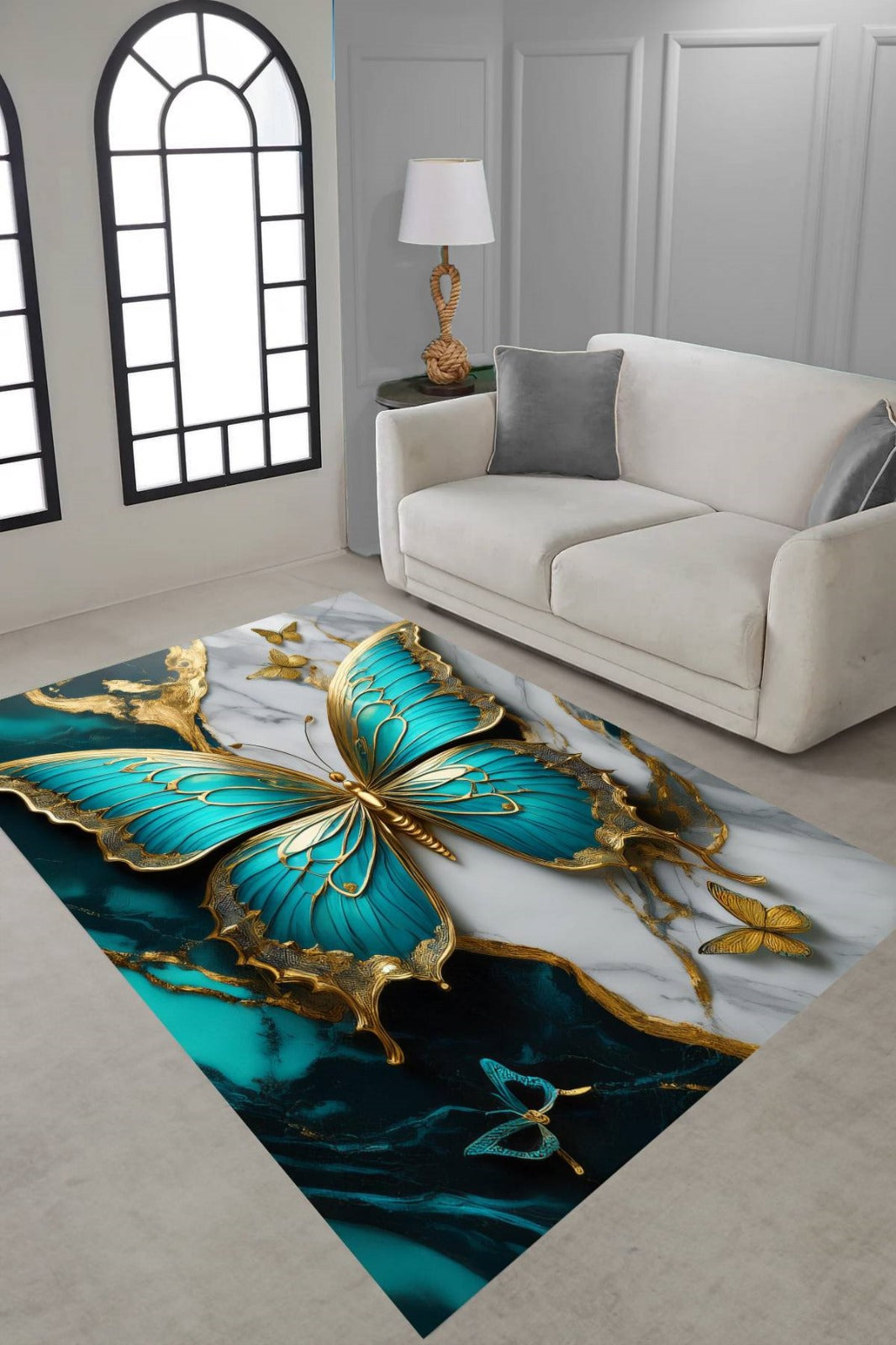 Nowoczesny, elegancki dywan  | Błękitny motyl glamour