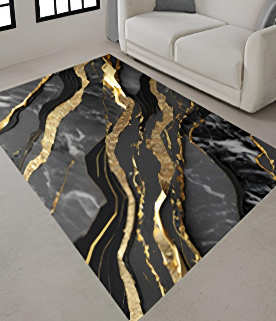 Nowoczesny, elegancki dywan  | Czarna elegancja ze złotem