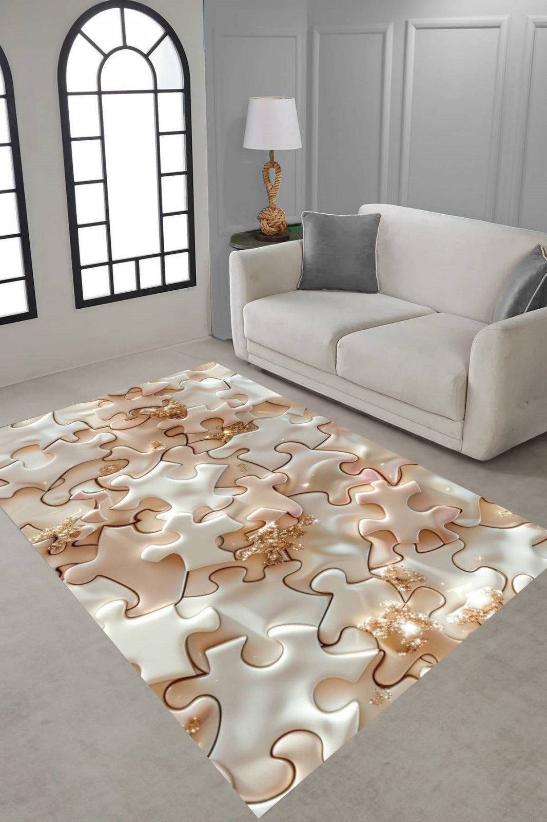 Nowoczesny dywan z oryginalnym motywem puzzli | Golden Puzzle