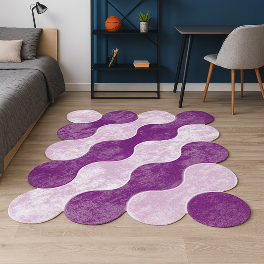 Dywan do pokoju, nieregularny, ze wzorem fal | Purple Flow