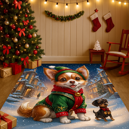 NOWOCZESNY DYWAN z motywem świątecznym | Elfi Piesek – Magiczny Dywan