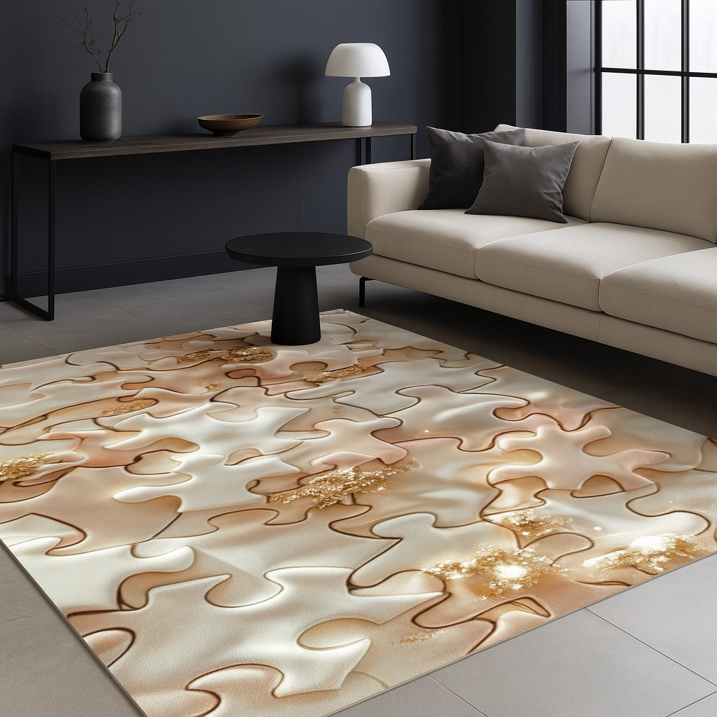 Nowoczesny dywan z oryginalnym motywem puzzli | Golden Puzzle