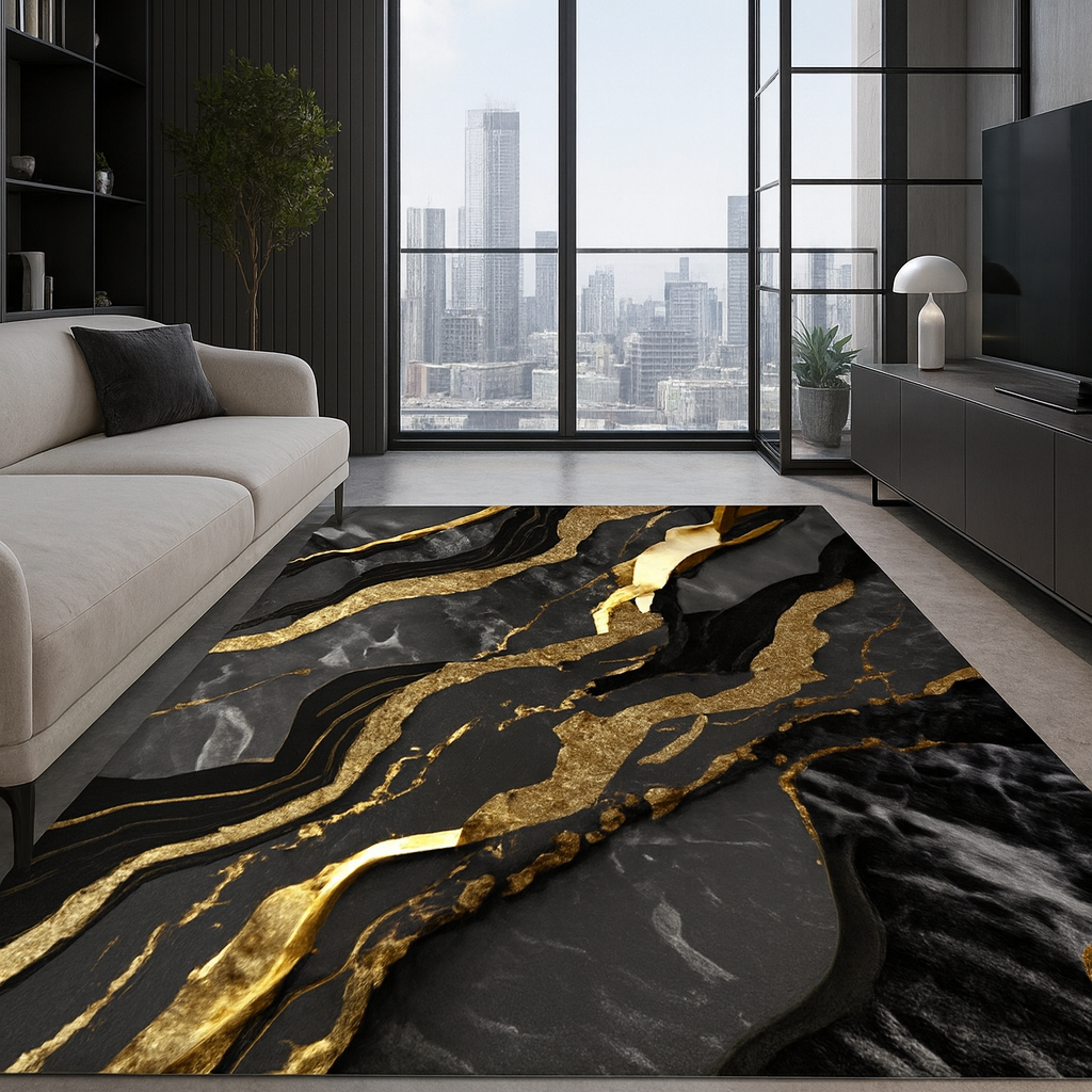Nowoczesny, elegancki dywan  | Czarna elegancja ze złotem