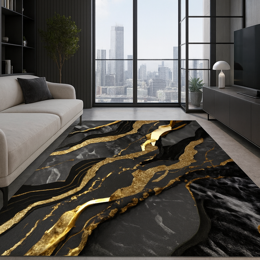 Nowoczesny, elegancki dywan  | Czarna elegancja ze złotem