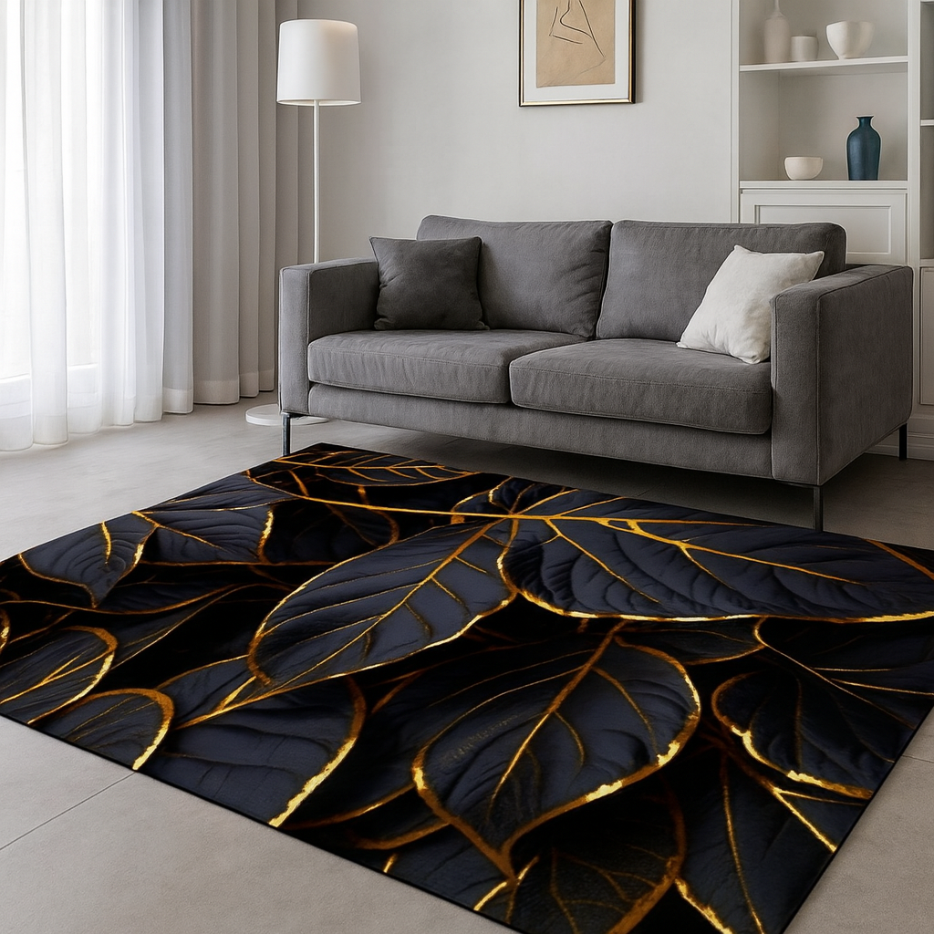 Nowoczesny dywan z motywem dużych liści