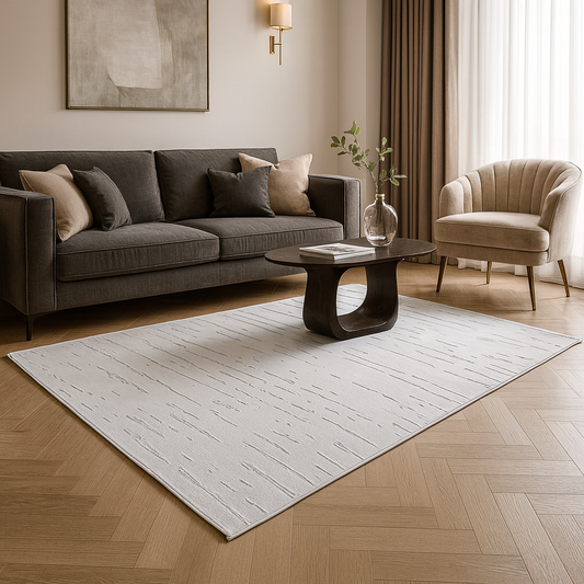 Jasny dywan strukturalny z delikatnym wzorem – SILK STREAM